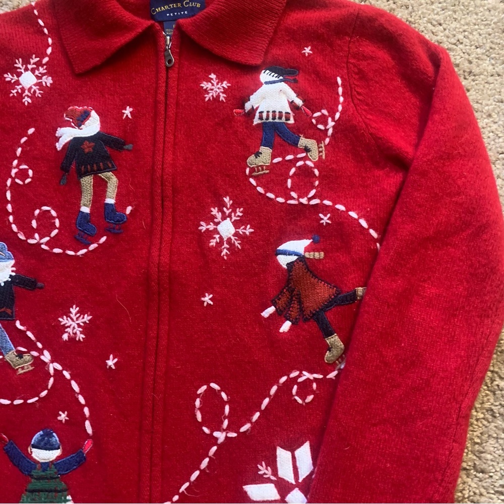 Vintage Charter Club Skates Sweater Full Zip Snowflake Sweater - Picture 2 of 12